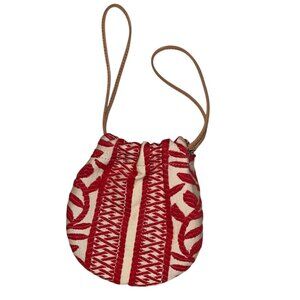 Kate Spade New York red white embroidered cinch leather strps mini pouch…